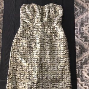 The Limited strapless gold and black dress with pockets. Size 4.